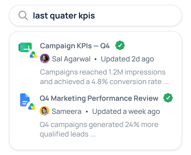 GoSearch AI enterprise search reads context to surface the most relevant docs and chats without exact keywords