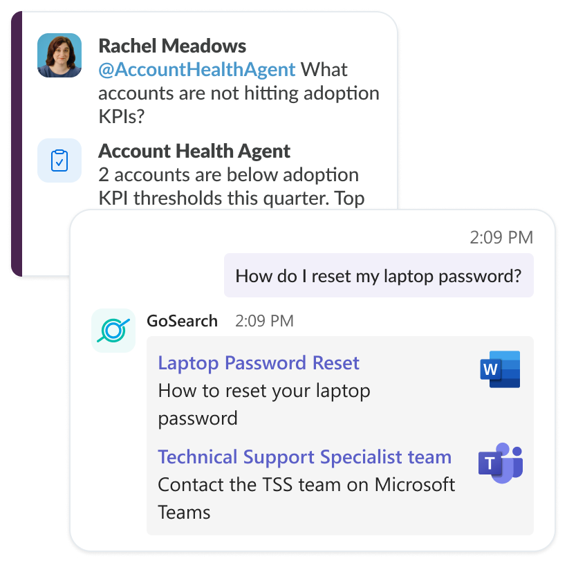 GoSearch answers inside Slack and Microsoft Teams without switching context
