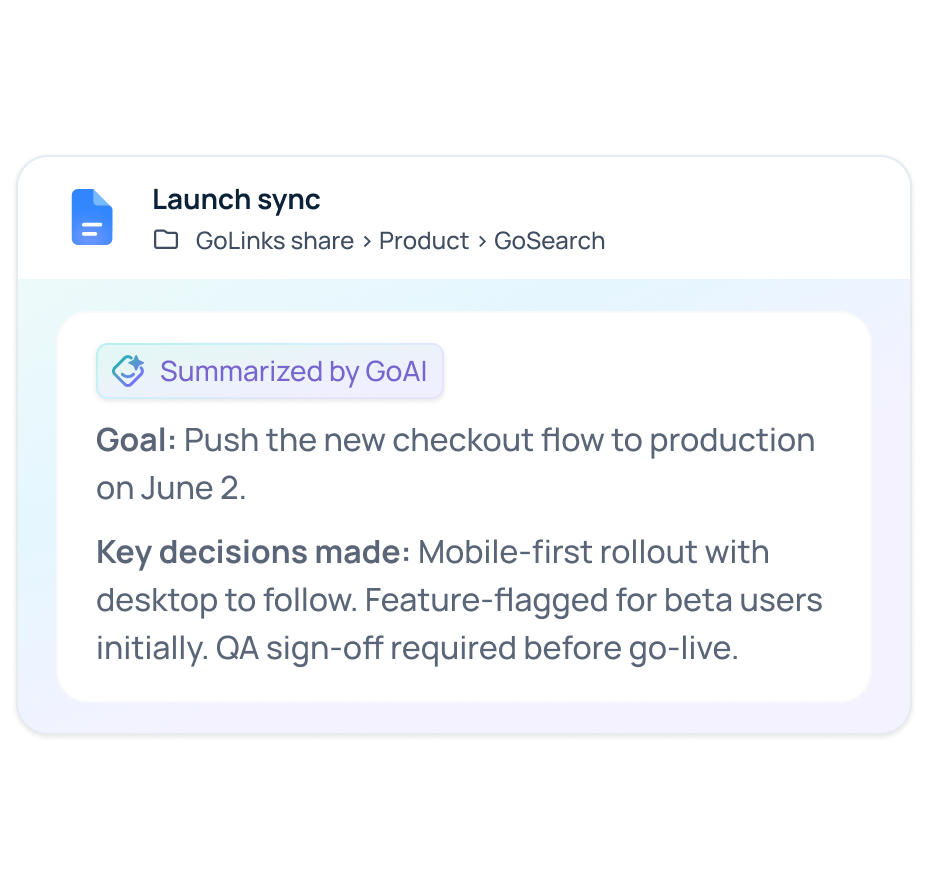 The AI assistant summarizes a search result so you can decide what's worth reading in seconds