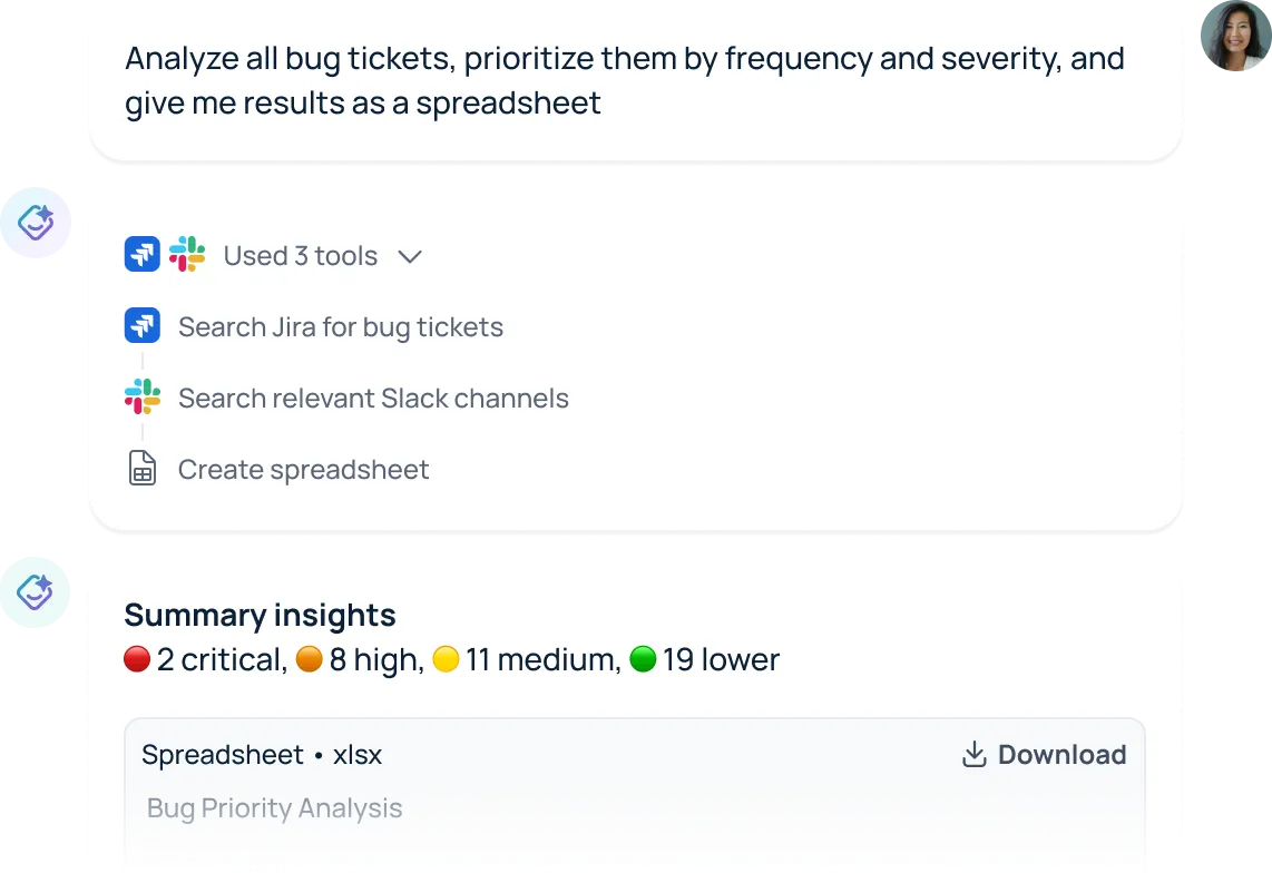 GoSearch answers a contract renewal question with sources cited from Gmail and Slack
