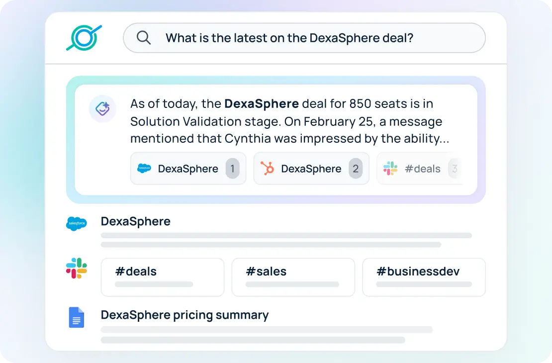 Enterprise search for sales that surfaces contract details, conversation history, and email threads in real time